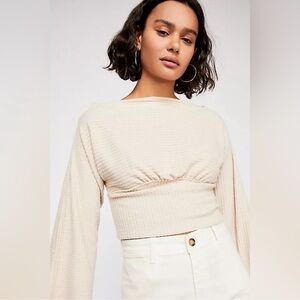 Free People — We the Free — Crazy on You Cropped Thermal Top in Ivory